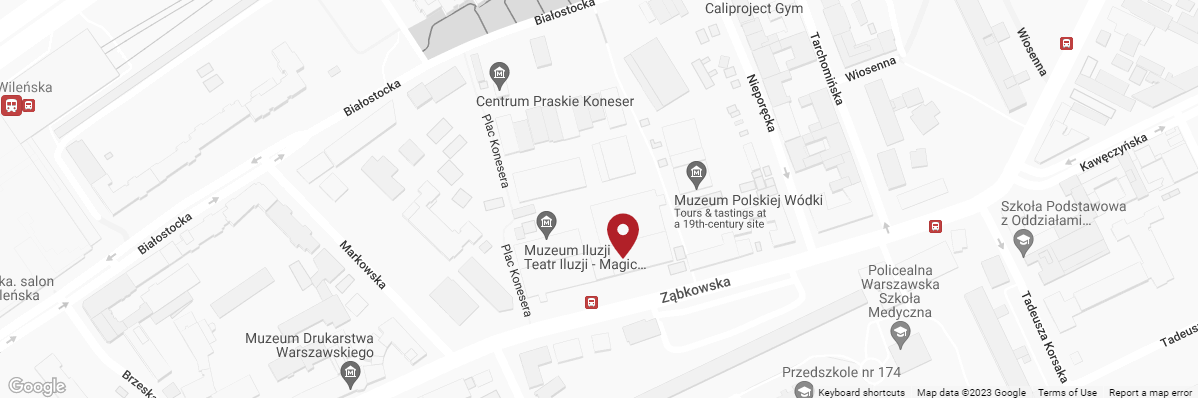 Mapa z siedzibą firmy przy ulicy Ząbkowskiej 31 w Warszawie
